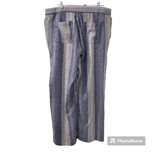 Old Navy Womens Blue White Linen Bld Hi Rise Drawstring Palazzo Pants Sz XL Tall - Picture 2 of 9